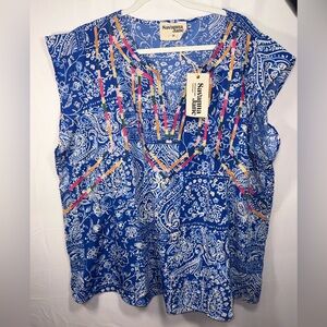 Savanna Jane NWT Blue Paisley Multicolor Sleeveless Tunic Blouse Plus size 3X